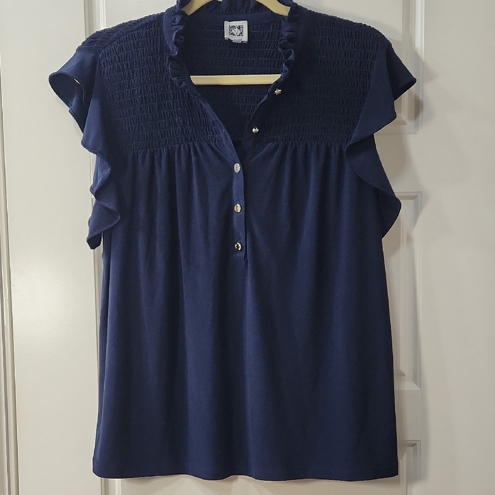 Anne Klein Midnight Blue Popover Blouse - Medium